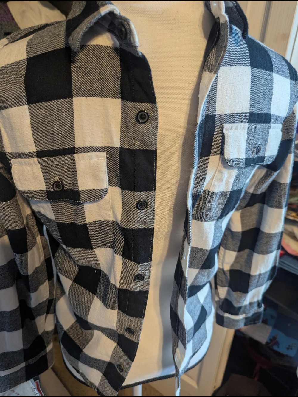 Old Navy Black and White Flannel Plaid Shirt 